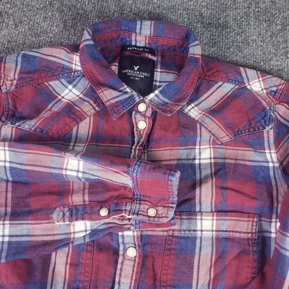 American Eagle Outfitters Boyfriend Fit Plaid Western Snap Button Shirt Small